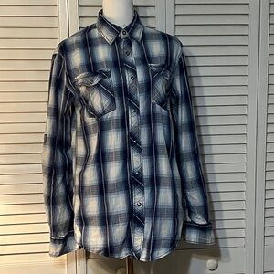 Women's Blue and White Plaid Button Down Shirt